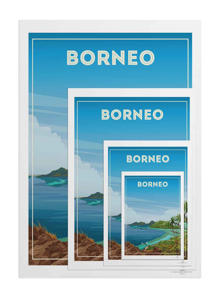 Borneo Travel Poster Print bedroom art blue green artwork borneo poster coastal wall art exotic travel poster framed gift for travellers holiday decor housewarming gift living room decor Malaysia nature wall decor new office wall print paradise poster sea and island art tropical travel print vintage travel art