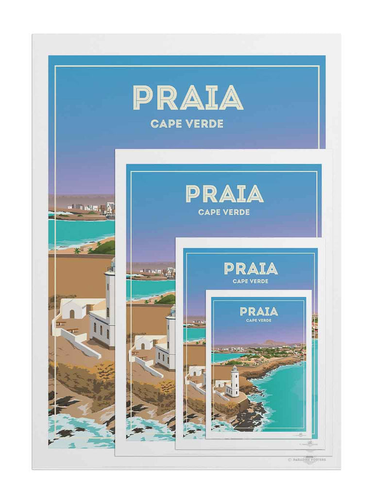 Praia Cape Verde Travel Poster Print beach decor bedroom wall art birthday present calming wall art cape verde cape verde art coastal wall art framed gift idea housewarming gift lighthouse print living room art minimalist decor modern art print new office decor pastel colour art praia cape verde travel poster print praia poster sea view poster travel home decor travel poster turquoise sea with pastel blue and lavender sky